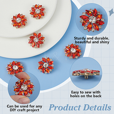 6Pcs Alloy Rhinestone 1-Hole Shank Buttons BUTT-FG0001-42A-1
