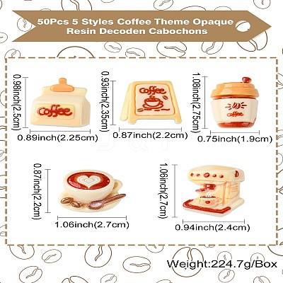 50Pcs 5 Styles Coffee Theme Opaque Resin Decoden Cabochons FIND-CJ0011-15-1