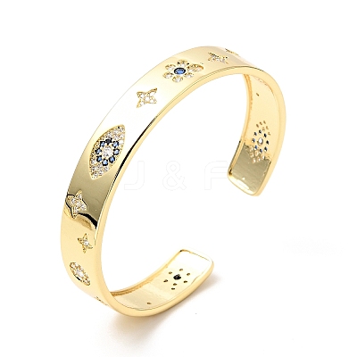 Horse Eye & Star & Flower Cubic Zirconia Open Cuff Bangle BJEW-J165-10G-1