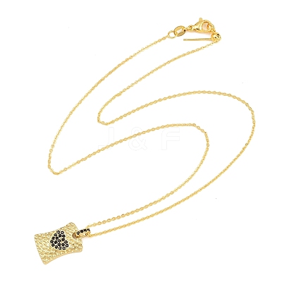 Brass Micro Pave Cubic Zirconia Rectangle with Heart Pendant Adjustable Slider Necklaces KK-CBA4547-08G-1