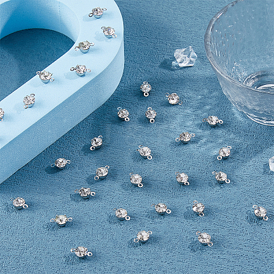 200Pcs Brass Pave Clear Cubic Zirconia Connector Charms KK-FH0007-70P-1