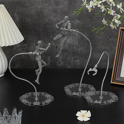 Plastic with Zinc Alloy Model Assembled Action Figure Display Holders with Hexagon Base ODIS-WH0038-219A-1
