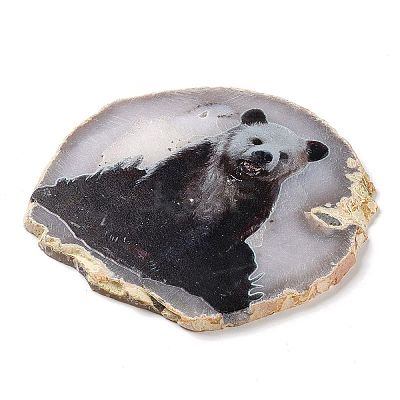 Printed Natural Agate Slice Stone Ornament DJEW-M011-03E-1