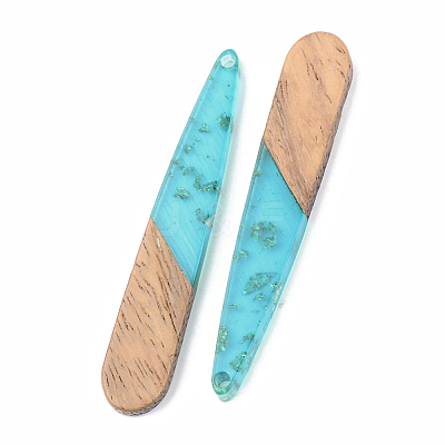 Transparent Resin & Walnut Wood Pendants RESI-S389-039A-B03-1