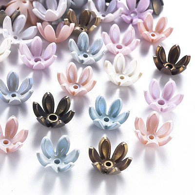 6-Petal Spray Painted Acrylic Bead Caps MACR-S373-47J-1