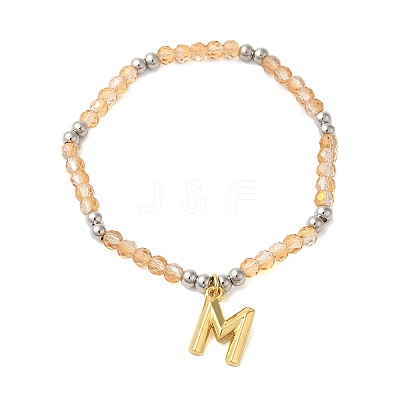 Rack Plating Brass & Faceted Glass Beaded Stretch Bracelets BJEW-C075-02G-1