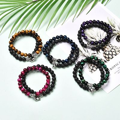 Heart Alloy Charm Stretch Bracelets Set for Couples BJEW-JB06740-1