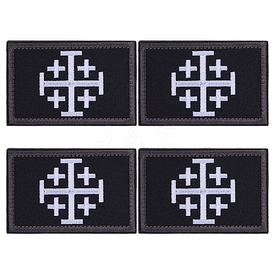 4Pcs Rectangle Polyester Jerusalem Cross Embroidered Patch AJEW-HY0003-65B-1