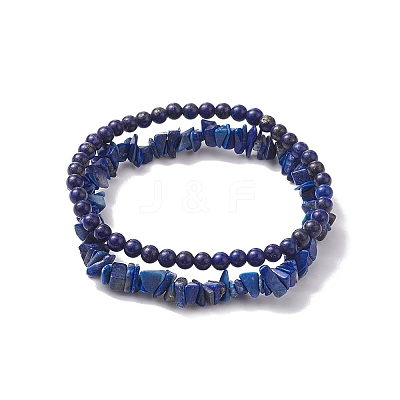 Chip & Round Natural Lapis Lazuli Beaded Stretch Bracelets for Women BJEW-JB10189-07-1