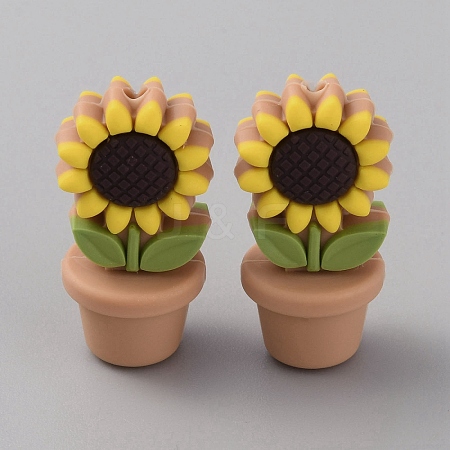 Sunflower Flowerpot Food Grade Eco-Friendly Silicone Beads SIL-TAC0002-20G-1