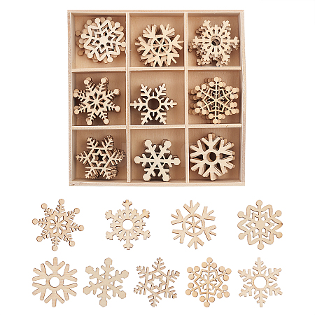Christmas Theme Natural Wood Pendant Decorations HJEW-CJC0003-01-1