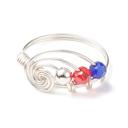 Glass Braided Bead Finger Ring RJEW-TA00063-1