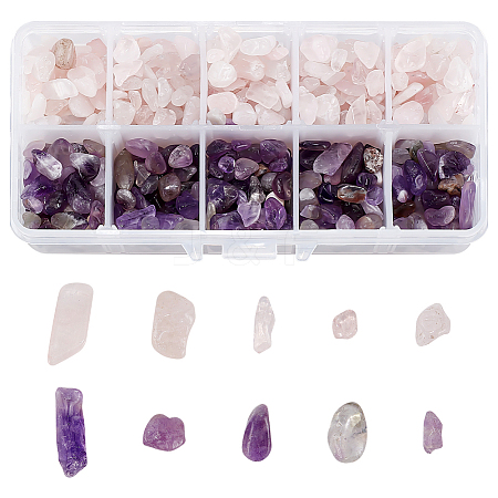 Natural Amethyst and Natural Rose Quart Chips Beads G-PH0031-02-1