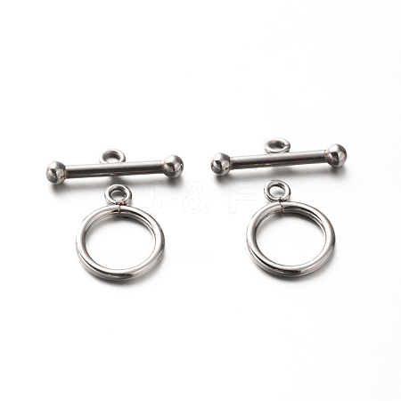 Non-Tarnish 201 Stainless Steel Ring Toggle Clasps X-STAS-E088-24-1