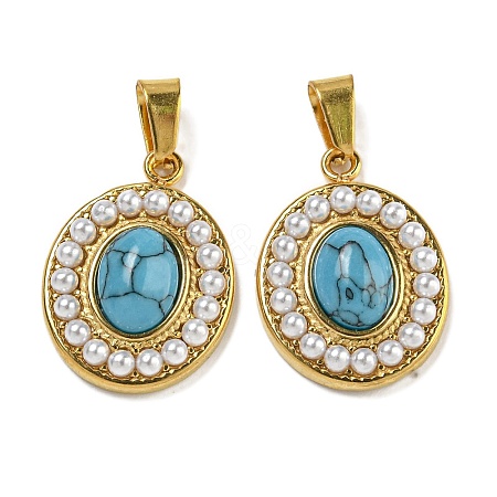 Ion Plating(IP) 304 Stainless Steel Pave Synthetic Turquoise Pendants STAS-U024-16G-02-1