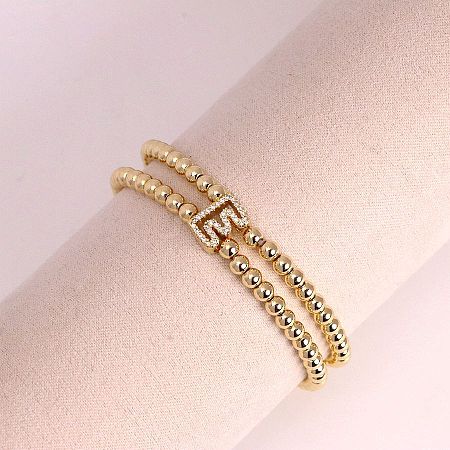 Brass Micro Pave Clear Cubic Zirconia Beads Double Strands Stretch Bracelets for Women FS-WGC7159-05-1