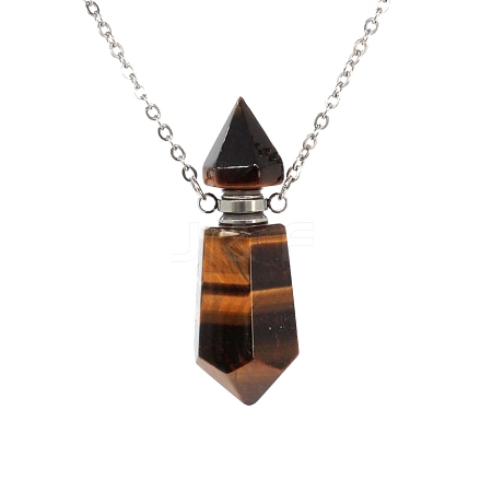 Natural Tiger Eye Bullet Perfume Bottle Necklaces PW-WG89315-08-1