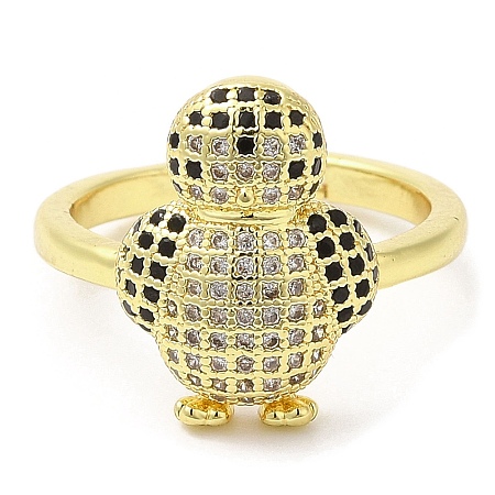 Penguin Cubic Zirconia Adjustable Rings RJEW-K247-01G-1