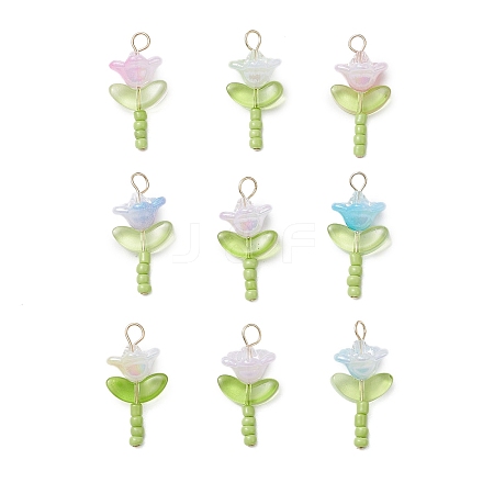 Glass Seed Beads with Imitation Austrian Crystal Beads and 304 Stainless Steel Flat Head Pins and Handmade Lampwork Beads and Iridescent Acrylic Bead Caps Pendants PALLOY-JF03485-01-1