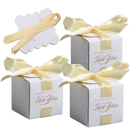 Wedding Paper Candy Gift Packaging Boxes with Polyester Ribbon CON-WH0105-08-1