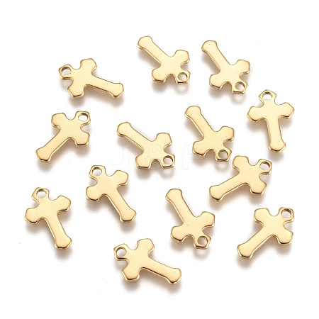 Ion Plating(IP) 304 Stainless Steel Tiny Cross Charms X-STAS-L159-06G-1