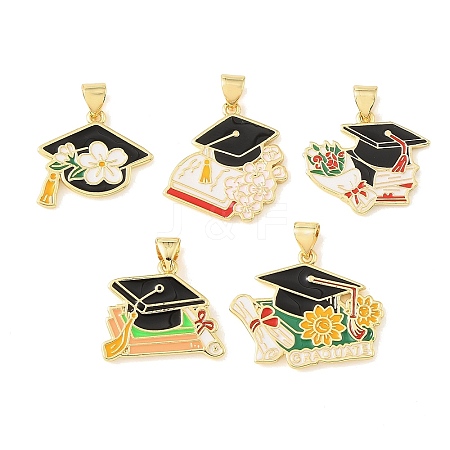 Graduation Season Brass Enamel Pendants KK-CBAF2EC-03G-C-1