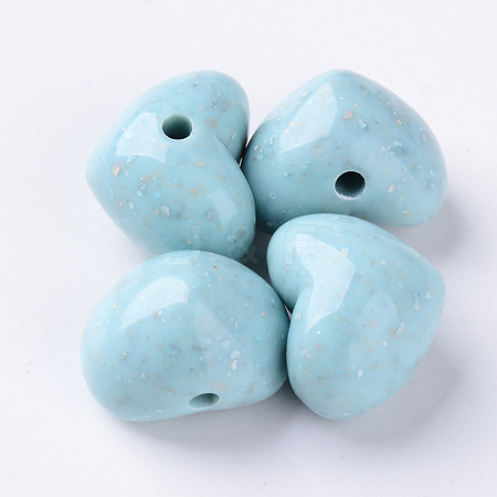 Jewelry Beads Findings Antique Style Opaque Acrylic Beads, Half Drilled, Heart, PaleTurquoise, 14.5x18x14mm, Hole: 2.5mm, about 200pcs/500g