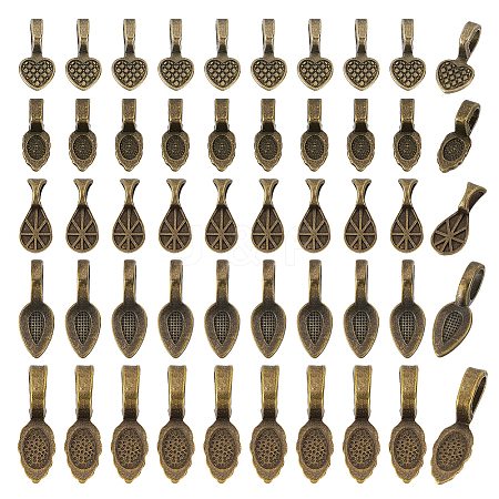 250Pcs 5 Styles Tibetan Style Glue-on Flat Pad Bails TIBEP-GA0001-04A-1
