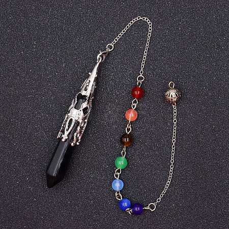 Natural Black Agate & Mixed Gemstone Bullet Pointed Dowsing Pendulums CHAK-PW0001-051D-1