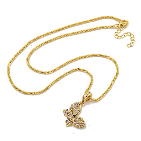 Rack Plating Brass Pave Colorful Cubic Zirconia Butterfly Pendant Necklaces NJEW-A031-04G-1