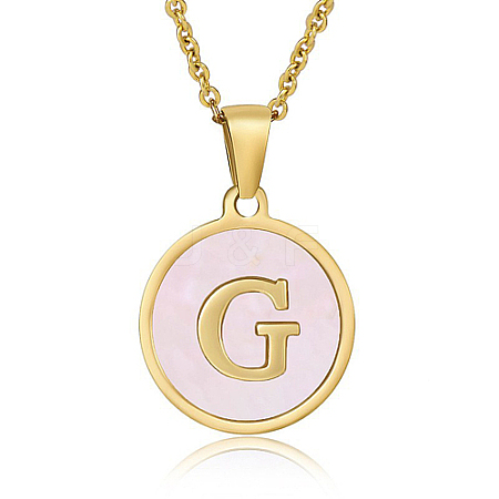 Natural Shell Initial Letter Pendant Necklace LE4192-9-1