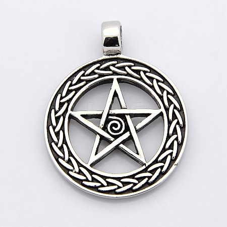 Retro Pentagram with Flat Round 304 Stainless Steel Pendants STAS-F006-007-1