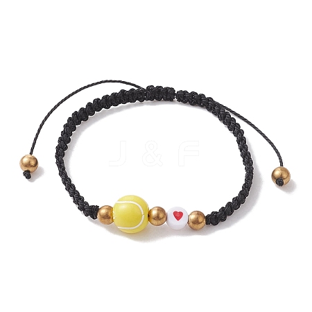 Sport Theme Acylic & Alloy Braided Bead Bracelet BJEW-JB10122-03-1