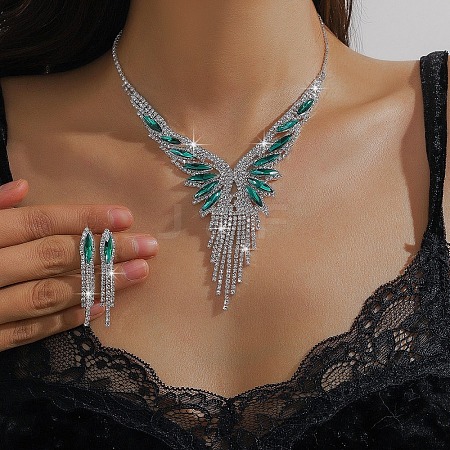 Rhinestone Butterfly Tassel Pendant Necklace & Horse Eye Tassel Stud Earrings Sets for Women WGCD1FC-01-1