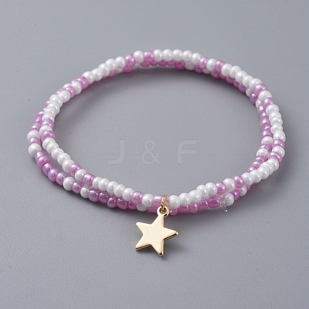 Glass Seed Beaded Kids Stretch Bracelets BJEW-JB04825-03-1