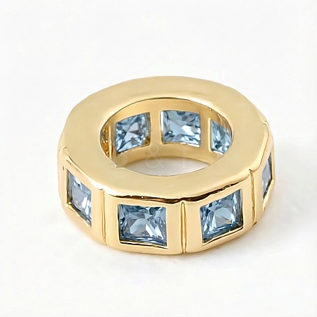Brass Micro Pave Light Blue Cubic Zirconia European Beads CU-CBA389D-06G-1