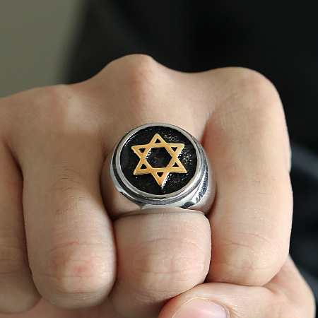 Star of David Pattern 304 Stainless Steel Finger Rings for Men FS-WGD55C6-14-1