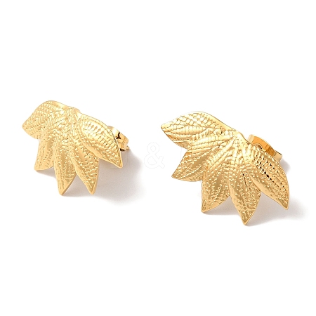 Textured Leaf Ion Plating(IP) 304 Stainless Steel Stud Earrings for Women EJEW-L287-033G-1