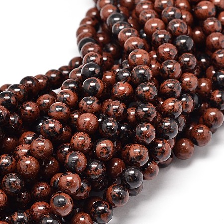 Natural Mahogany Obsidian Round Bead Strands G-P075-26-10mm-1