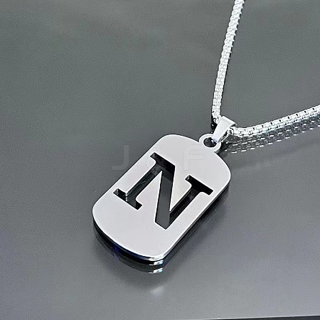 Rectangle with Laser Cut Letter 201 Stainless Steel Initial Pendant Necklaces WGA5E8C-14-1