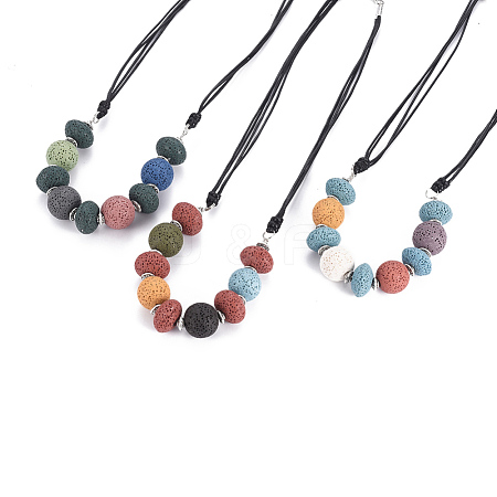 Natural Lava Rock Beaded Necklaces NJEW-I236-08-1