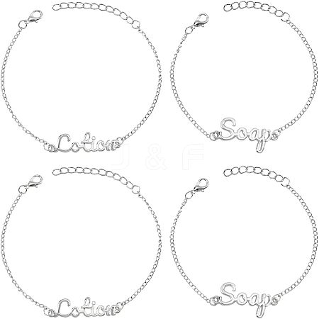 Olycraft 8Pcs 2 Style Word Lotion & Soap Alloy Link Bracelets Set BJEW-OC0001-07S-1