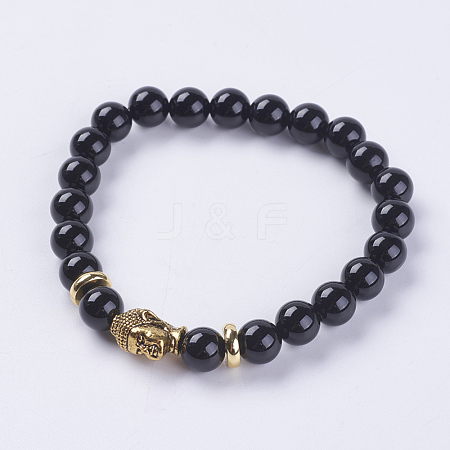 Natural Dyed & Heated Black Agate Beads Stretch Bracelets BJEW-E325-D30-1