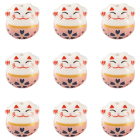 9Pcs Handmade Printed Porcelain Beads PORC-TADJ0001-01D-1