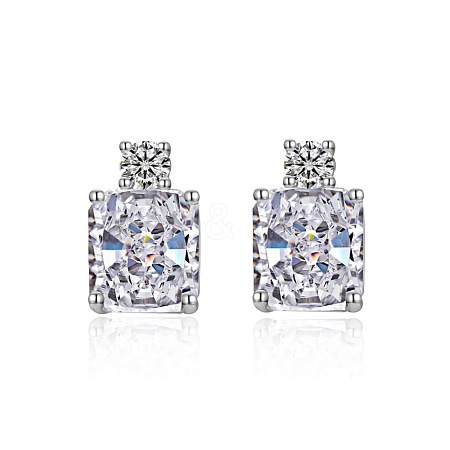 Rectangle 925 Sterling Silver Micro Pave Clear Cubic Zirconia Stud Earrings for Woman EJEW-F350-03P-1