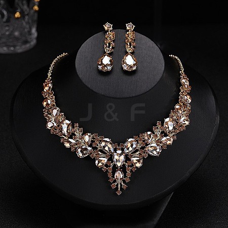 Teardrop Alloy Rhinestone Pendant Necklaces & Stud Dangle Earrings Sets WGA4CA9-07-1