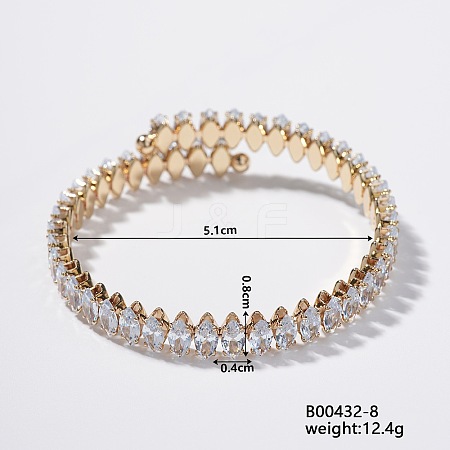 Elegant Brass Pave Clear Cubic Zirconia Rhombus Open Cuff Bracelet for Women KX4249-4-1
