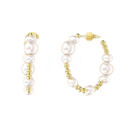 Natural Pearl Ear Studs for Women EJEW-P231-16G-1