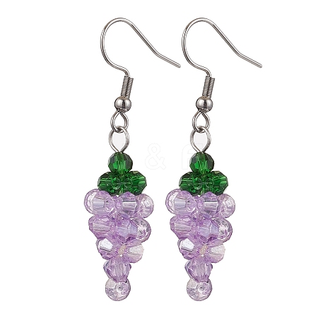 Grape Glass Dangle Earrings EJEW-JE06171-01-1