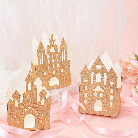 Castle Shape Paper Glitter Candy Boxes CON-WH0083-12-1